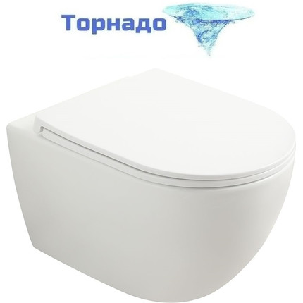 Унитаз подвесной безободковый Veconi Ento VEN-52T (Система смыва торнадо) с тонкой крышкой микролифт фото 