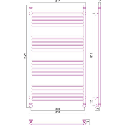 Полотенцесушитель водяной Сунержа Богема+ П24 1500x800 мм (прямая перемычка) 00-0220-1580 фото 6