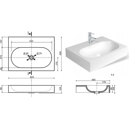 Раковина врезная на столешницу Эстет Ника 60 см ФР-00000795 фото 2