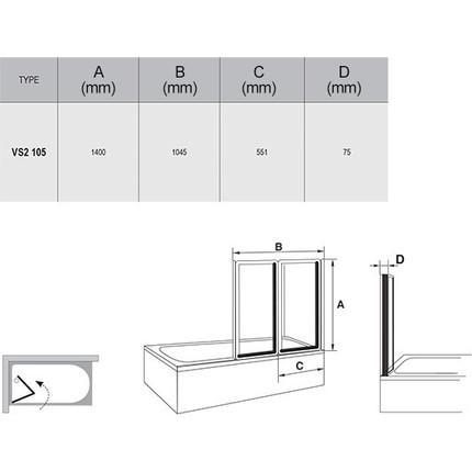 Шторка для ванны Ravak Supernova VS2 105 см 796M0U00ZG сатин/матовое фото 4