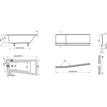 Ванна акриловая Ravak BeHappy II 160x75 см C961000000 L, Размер - мм: 1600х750 фото 9