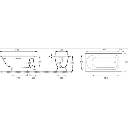 Ванна чугунная Jacob Delafon Soissons 150х70 см E2941-00 фото 5