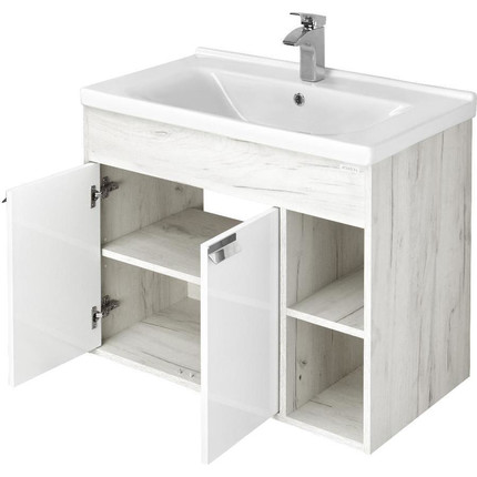 Тумба подвесная с раковиной Акватон Флай 80 см 1A2374K0FAX10, белый/дуб крафт фото 5