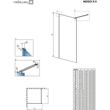 Душевая перегородка Radaway Modo X Black II 100х200 см 389304-54-01 (стекло 10 мм), черный/прозрачное фото 6