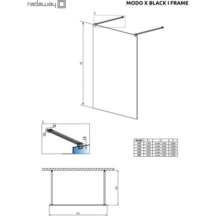 Душевая перегородка Radaway Modo X Black I Frame 130х200 см 388334-54-58 (стекло 10 мм), черный/прозрачное фото 4