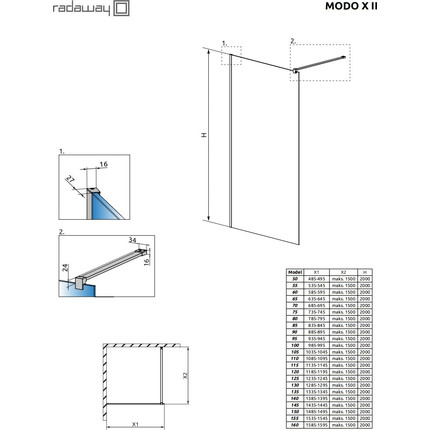 Душевая перегородка Radaway Modo X II 140х200 см 389344-01-01 (стекло 10 мм), хром/прозрачное - 6 Душевая перегородка Radaway Modo X II 140х200 см 389344-01-01 (стекло 10 мм), хром/прозрачное фото 6