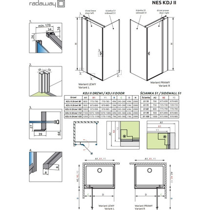 Душевое ограждение Radaway Nes Black KDJ II + S1 120х90 см L, черный/прозрачное фото 7