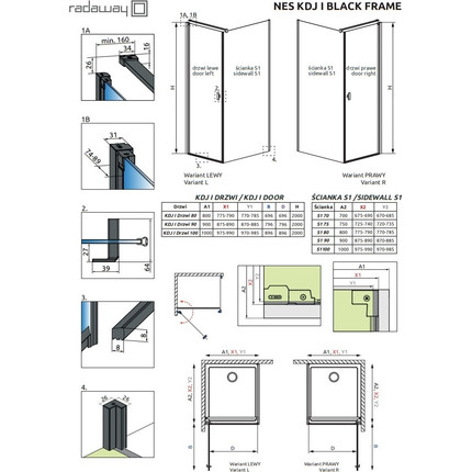 Душевое ограждение Radaway Nes Black KDJ I Frame + S1 100х80 см R, черный/прозрачное фото 6
