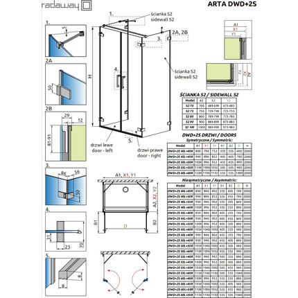 Душевое ограждение Radaway Arta DWD+2S 90х90 см (стекло 8 мм), хром/прозрачное фото 9