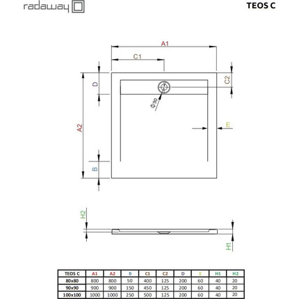 Поддон мраморный Radaway Teos C white 90х90 см HTC9090-04 фото 3