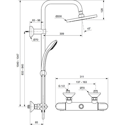 Душевая стойка с термостатом Ideal Standard IdealRain Eco TH A6421AA - 3 Душевая стойка с термостатом Ideal Standard IdealRain Eco TH A6421AA фото 3