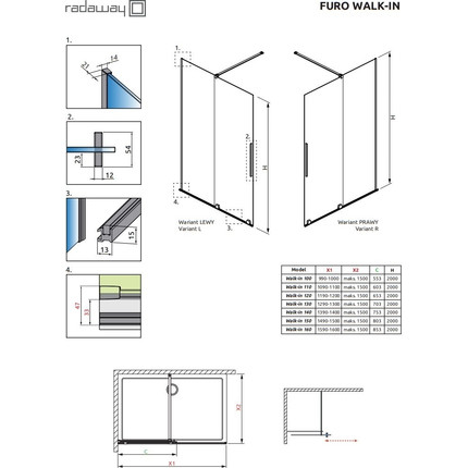 Душевая перегородка Radaway Furo Black Walk-in 120х200 см 10106638-54-01L (стекло 8 мм), черный/прозрачное фото 4