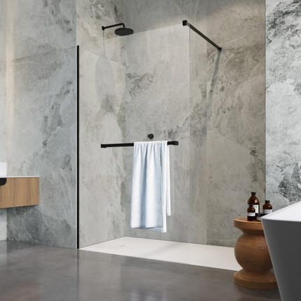 Душевая перегородка Radaway Modo New Black II 130х200 см 389134-54-01W (стекло 8 мм) с полотенцедержателем, черный/прозрачное фото 