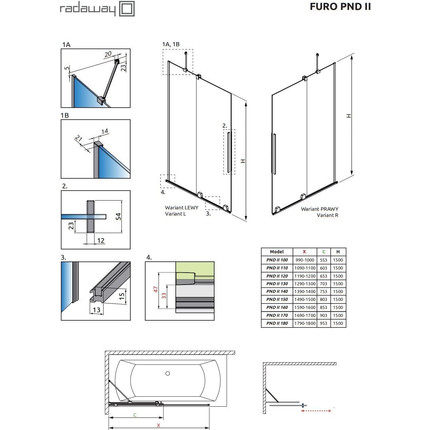 Шторка для ванны Radaway Furo Black PND II 130 см 10109688-54-01R (стекло 8 мм), черный/прозрачное фото 5