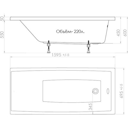 Ванна акриловая Тритон Джена 160х70 см, Размер - мм: 1600х700 фото 13