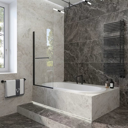 Шторка для ванны Veconi Palau 90 см PL79B-90-01-C4, чёрный/прозрачное -  Шторка для ванны Veconi Palau 90 см PL79B-90-01-C4, чёрный/прозрачное фото