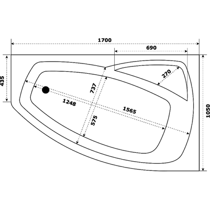 Ванна акриловая Bas Камея 170х105 см L (на каркасе), Размер - мм: 1700х1050 фото 6