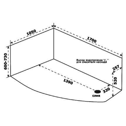 Ванна акриловая Bas Камея 170х105 см L (на каркасе), Размер - мм: 1700х1050 фото 7
