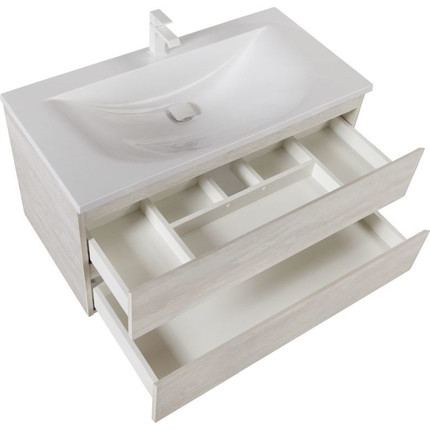 Тумба подвесная с раковиной Cezares MOLVENO-100-2C-SO-LB 100 см, Legno Bianco фото 4