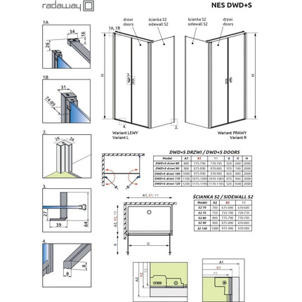 Душевое ограждение Radaway Nes Black DWD+S 80x75 см, черный/прозрачное фото 6