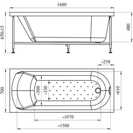 Ванна гидромассажная Радомир Николь 168x70 см (Гидромассаж "Актив") фото 2