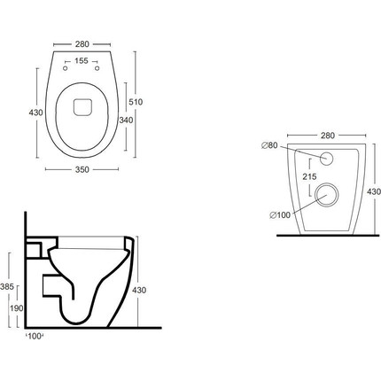 Унитаз приставной безободковый White Ceramic Basic W020105, черный матовый фото 2