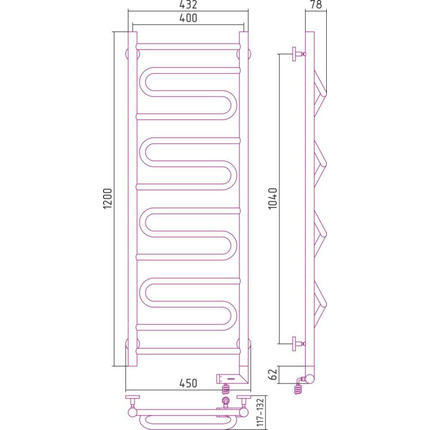 Полотенцесушитель электрический Сунержа Элегия 2.0 П14 1200x400 мм 00-5219-1240 R фото 5