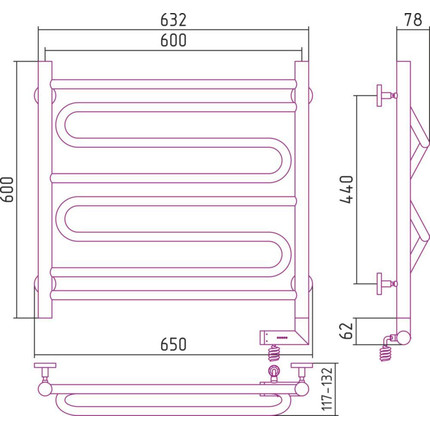 Полотенцесушитель электрический Сунержа Элегия 2.0 П8 600x600 мм 00-5219-6060 R фото 5
