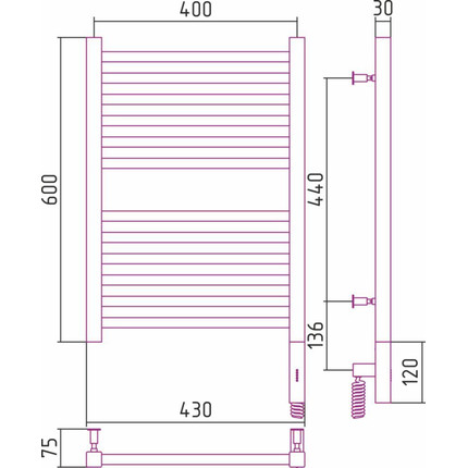 Полотенцесушитель электрический Сунержа Модус 3.0 П12 600x400 мм 00-5701-6040 R фото 6