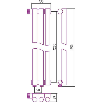 Радиатор Сунержа Эстет-1 135х1200 мм (3 секции) 00-0310-1203 нижнее левое подключение фото 5