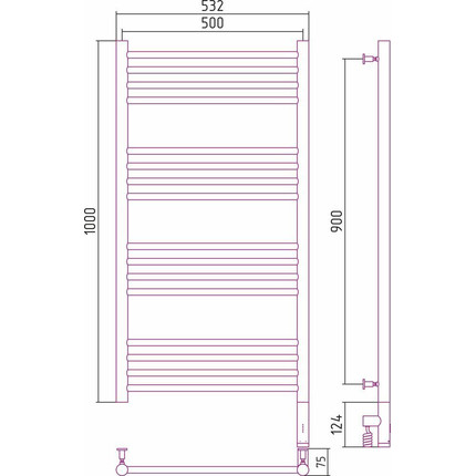 Полотенцесушитель электрический Сунержа Богема 3.0 П16 1000x500 мм (прямая перемычка) 00-5805-1050 R фото 6