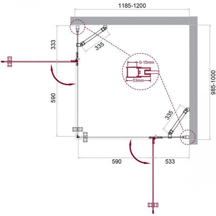 Душевое ограждение BelBagno 120х100 см KRAFT-AH-22-120/100-C-Cr-R, хром/прозрачное фото 6