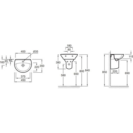 Раковина подвесная Jacob Delafon Patio 45 см E4144-00 фото 2