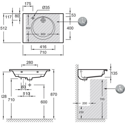 Раковина мебельная Jacob Delafon Odeon Rive Gauche 71 см EXAX112-00 фото 2
