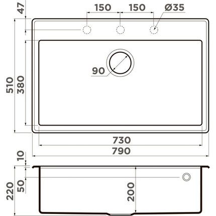Кухонная мойка Omoikiri Tedori 79-BL 4993948, чёрный, Цвет производителя: чёрный фото 2