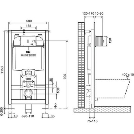 Инсталляция для унитаза Oli 74 601801mSl00 (кнопка смыва Slim, хром глянец) фото 5