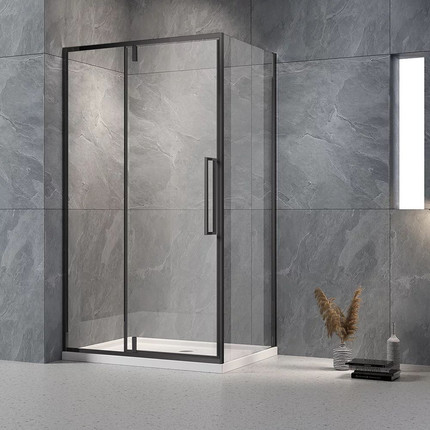 Душевое ограждение Veconi Rovigo 100x90 см RV034B-10090-01-C7, чёрный/прозрачное фото 