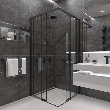 Душевое ограждение Veconi Rovigo 80x80 см RV47B-80-01-C4, чёрный/прозрачное фото 3