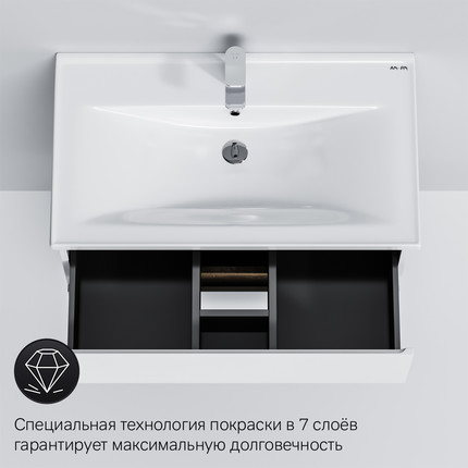 Тумба подвесная с раковиной Am.Pm X-Joy 80 см M85AFHX0802WG, белый глянцевый, Цвет фасада: белый фото 8