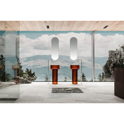 Раковина напольная прозрачная Abber Kristall 45 см AT2702Opal-H с техническим отверстием для монтажа у стены, красный фото 2