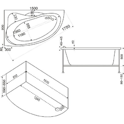 Ванна акриловая 150*90 Bas ВЕКТРА L фото 6