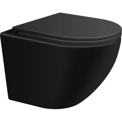 Унитаз подвесной безободковый Sintesi Evi SIN-TS-EVI-151BM с крышкой микролифт, черный матовый, Цвет производителя: чёрный матовый -  Унитаз подвесной безободковый Sintesi Evi SIN-TS-EVI-151BM с крышкой микролифт, черный матовый, Цвет производителя: чёрный матовый фото