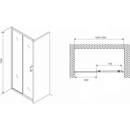 Душевая дверь Abber Schwarzer Diamant 150 см AG301505, хром/прозрачное фото 4