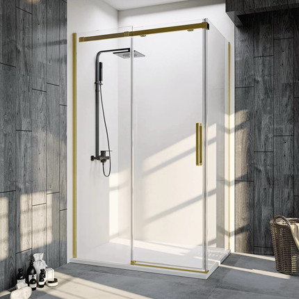 Душевое ограждение Veconi Rovigo 140x90 см RV070G-14090-01-C4, золото/прозрачное фото 