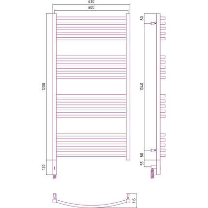 Полотенцесушитель электрический Сунержа Аркус 3.0 П20 1200x600 мм 31-5704-1260 L, чёрный матовый фото 9