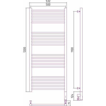 Полотенцесушитель электрический Сунержа Богема 3.0 П20 1200x500 мм (выгнутая перемычка) 071-5803-1250 R, сатин фото 5