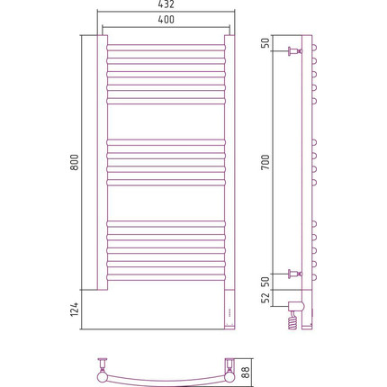 Полотенцесушитель электрический Сунержа Богема 3.0 П14 800x400 мм (выгнутая перемычка) 03-5803-8040 R, золото фото 5