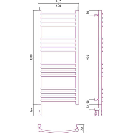 Полотенцесушитель электрический Сунержа Богема 3.0 П16 1000x400 мм (выгнутая перемычка) 071-5802-1040 L, сатин фото 5