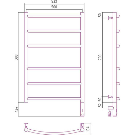 Полотенцесушитель электрический Сунержа Галант 3.0 П6 800x500 мм 05-5801-8050 R, состаренная бронза - 5 Полотенцесушитель электрический Сунержа Галант 3.0 П6 800x500 мм 05-5801-8050 R, состаренная бронза фото 5