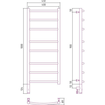 Полотенцесушитель электрический Сунержа Галант 3.0 П8 1000x400 мм 071-5800-1040 L, сатин фото 5